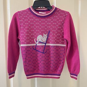 Vintage Jayco Magenta Cat in Rocking Chair Sweater Girls Size Medium
